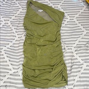 Superdown Green Ruched One Shoulder Dress